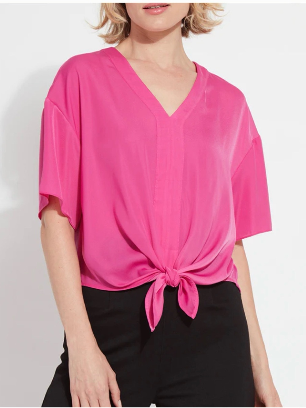 Lysse Women's V-Neck Tie-Front Top — Hot Pink NWT